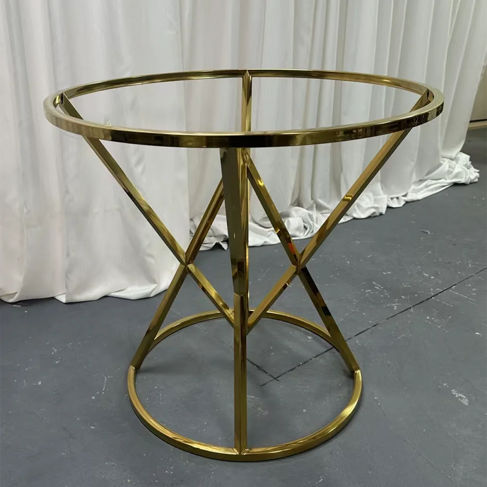 High Quality Gorgeous Gold Round Wedding Cake Table Stainless Steel Wedding Cake Display Table for Banquet Events Party