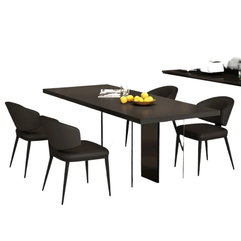 

Italian minimalist rock slab acrylic dining table, hanging black tables and chairs suspended small apartment household