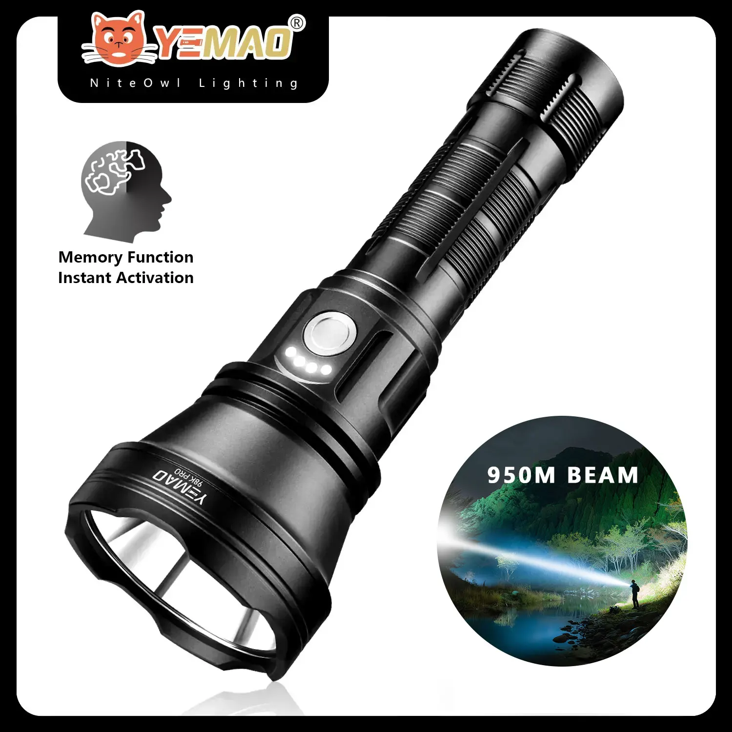 

YEMAO 98KPro High Power Flashlight 2800LM Rechargeable 21700 Battery LED Flashlights 6 Modes with Memory 900m Throw Alloy Torch