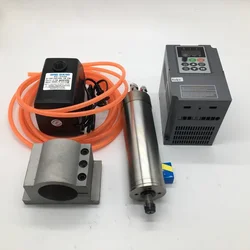 AC220V 800W ER11 Water Cooled Spindle Motor 24000Rpm 65mm 1.5Kw Inverter VFD 75W Water Pump Clamp Kit for CNC Engraving Router