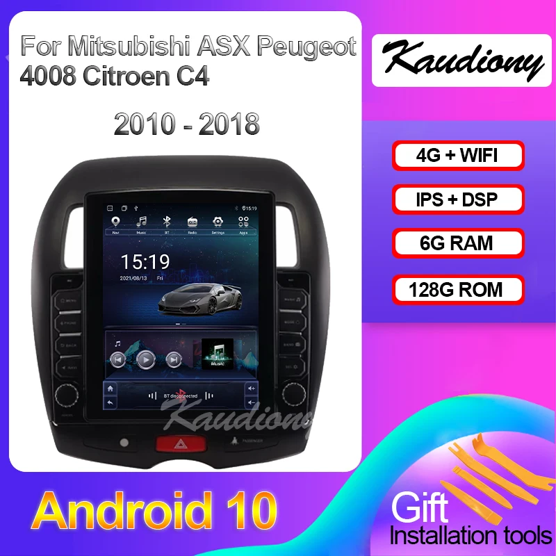 Kaudiony Tesla Style Android 10.0 For Peugeot 4008 Mitsubishi ASX Car DVD Player Auto Radio GPS Navigation 4G Stereo 2010-2018