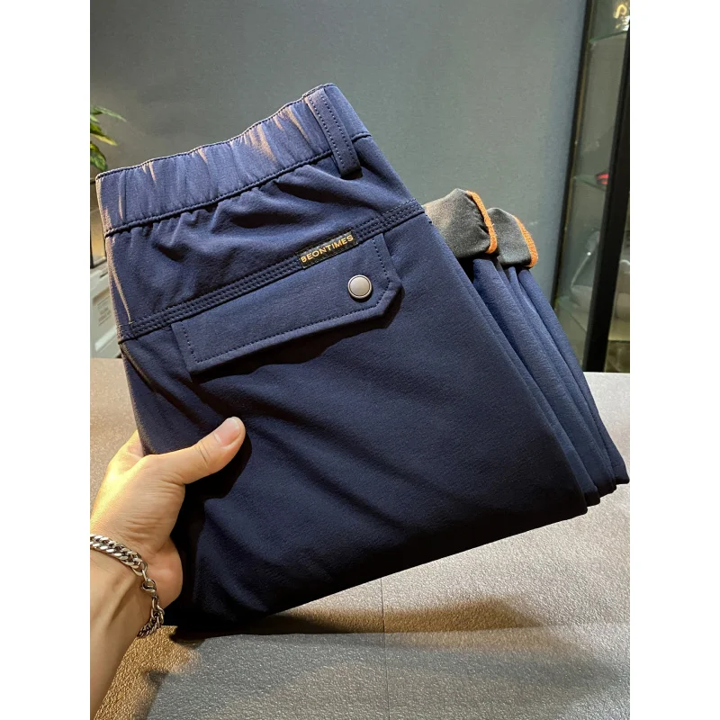 2025Autumn Winter New Zipper Pocket Casual Pants Men's Versatile Elastic Straight Business Pants