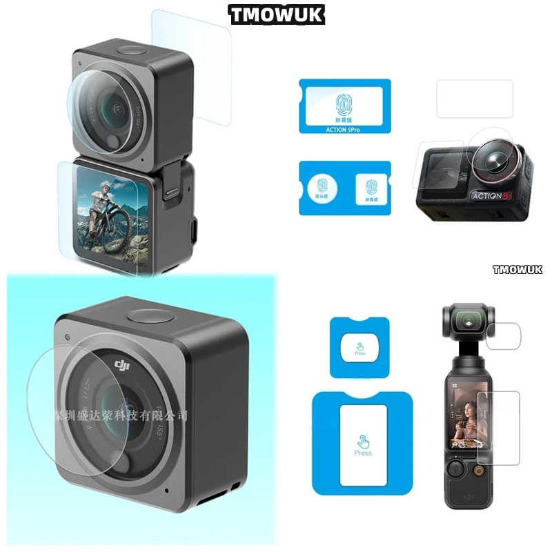 

For DJI Pocket 1 2 Osmo Pocket 3 Action 2 4 Pro - Scratchproof Tempered Glass Screen Protector Combo With Lens Guard