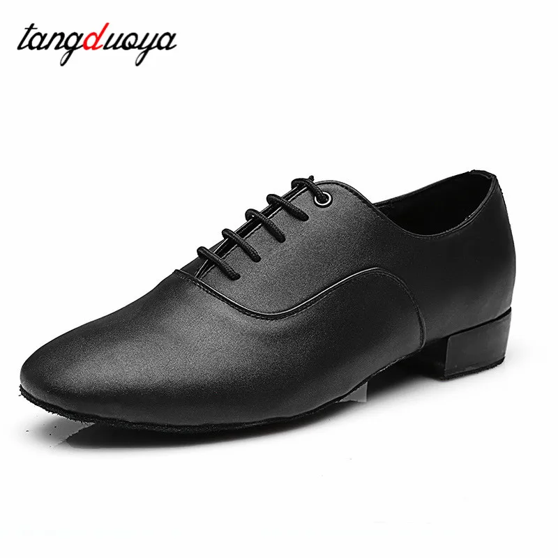 Men Latin Salsa Tango Dance Shoes Modern Leather Ballroom Shoes Square Heels 2.5cm Adults Children Boys Party Dance Shoes Male