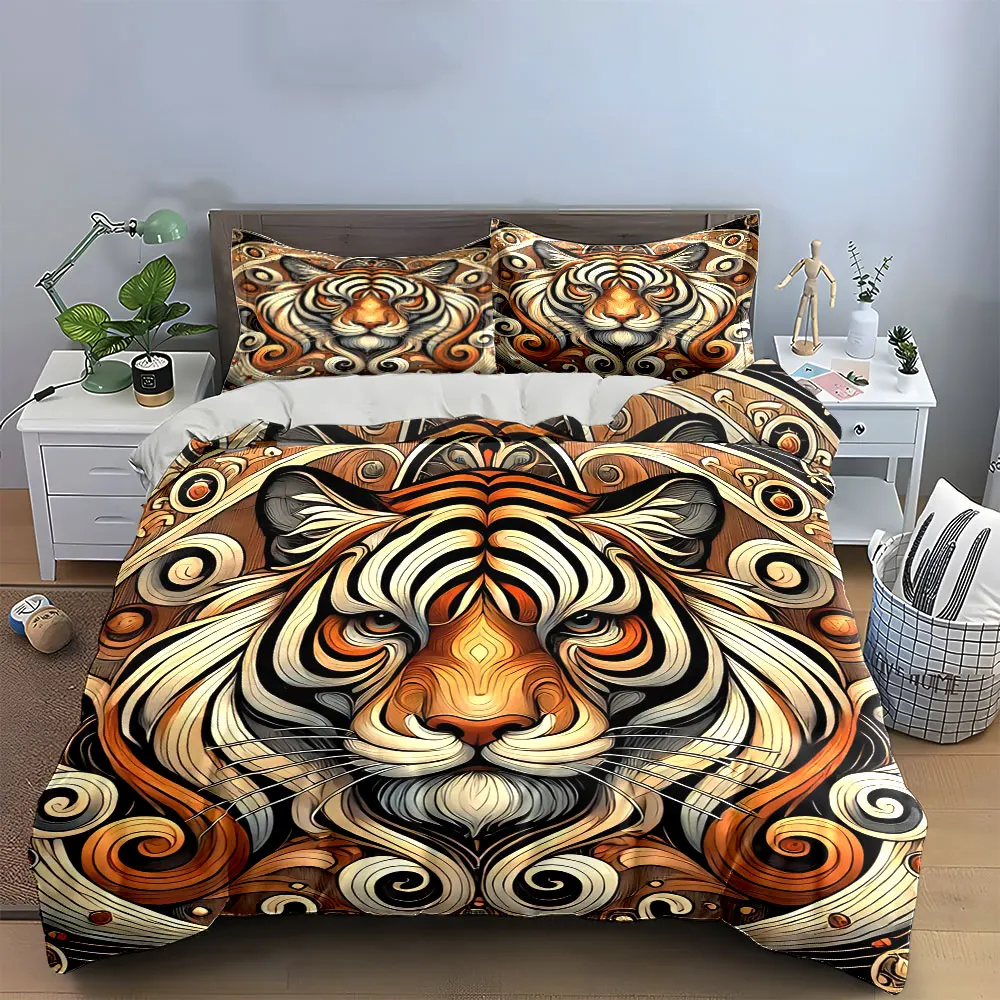Tiger Art Decor Dreiteiliges Bettwäsche-Set mit 1 Bettbezug und 2 Kissenbezügen für Einzelbett, Doppelbett, King-Size-Bett, Queen-Size-Bett, Geschenk
