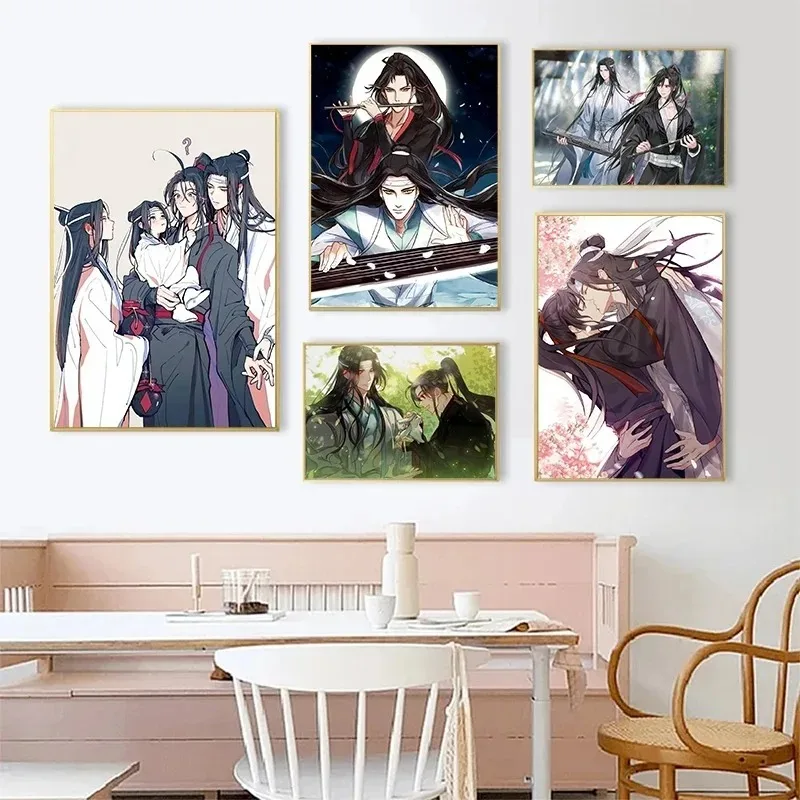Popular Chinese Anime Mo Dao Zu Shi Canvas Painting Poster Wei Wuxian Lan Wangji Gay Love for Living Room Bedroom Home Decor