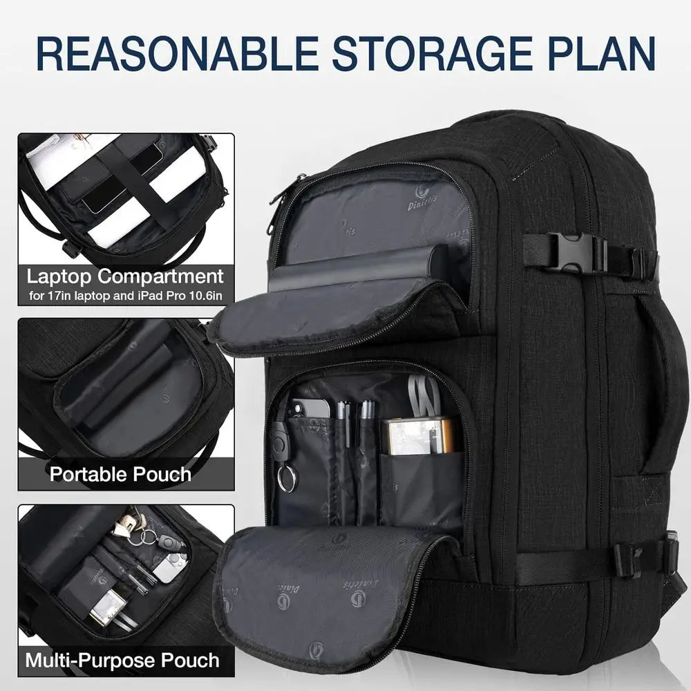 Mochila de viaje de mano aprobada, para computadora portátil 17, bolsa para artículos personales - Negro