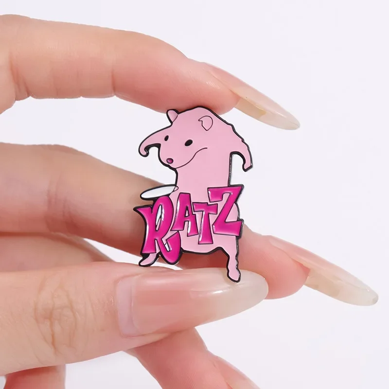 Cartoon Pink Mouse Ratz Enamel Pin Kawaii Funny I'm Strong Rat Brooch Lapel Badge Decoration Jewelry Gift for Friends Wholesale
