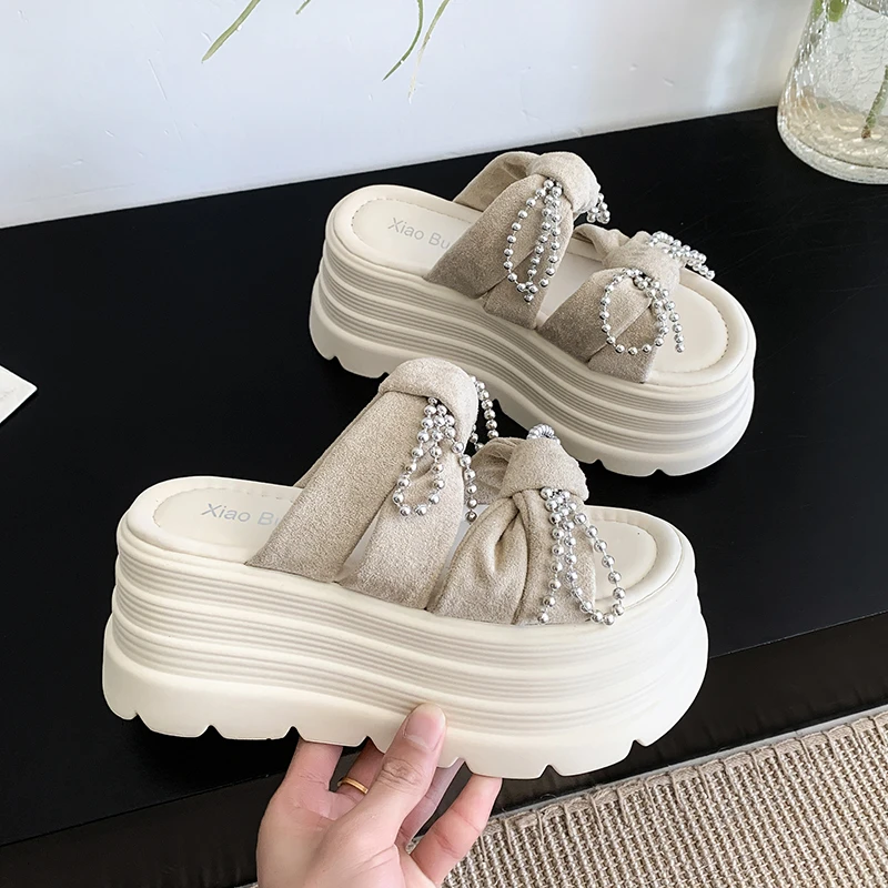 High Platform Sandals New 2025 Women Thick Sole Slippers Woman Chunky Shoes Summer Casual Beach Bead Slides Zapatos Mujer 8CM - Image 5