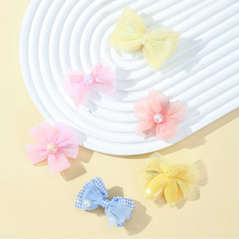 4pcs Dog Bows Stylish Hair Clips for Fur Pet Yorkie Cute Topknot Bows Flower Hair Bin Adorable Puppy Grooming Barrette