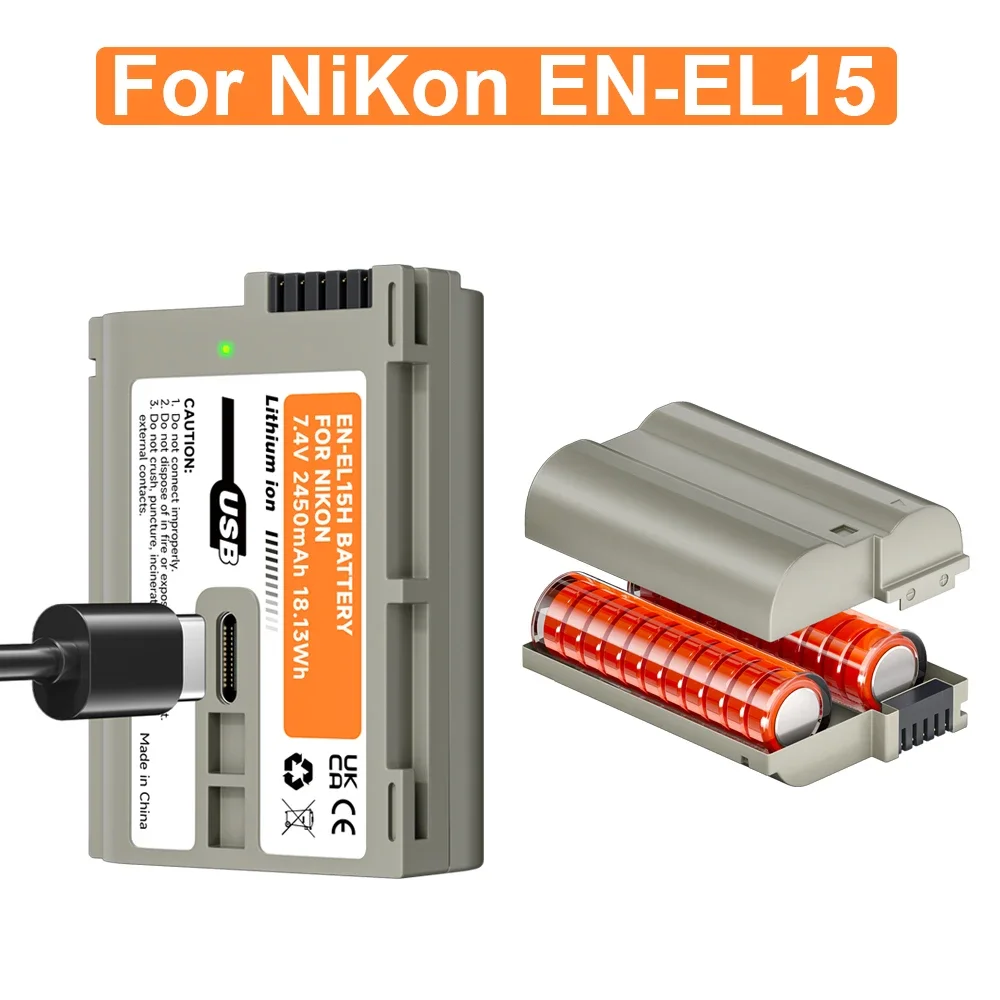 PALO 2450mAh EN-EL15 EN EL15  ENEL15 USB Camera Battery for Nikon Z7 Z6 Z5 D500  D810 D610 D750 D7000 D850 D7500 D7100 D7200