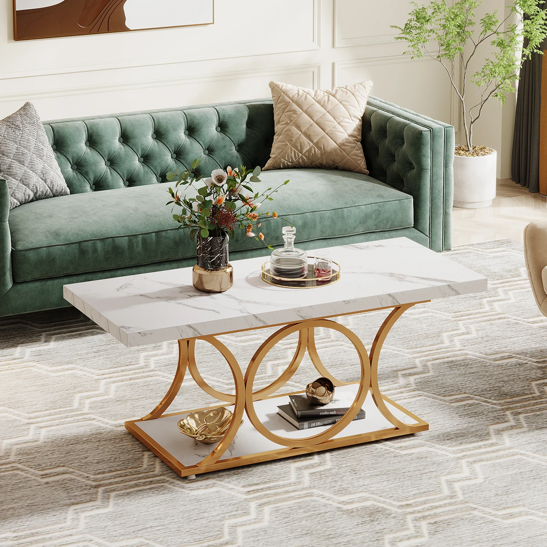 Tribesigns centro rectangular personalizable, mesas centro mornas 47,24 pulgadas para sala estar, mesa centr