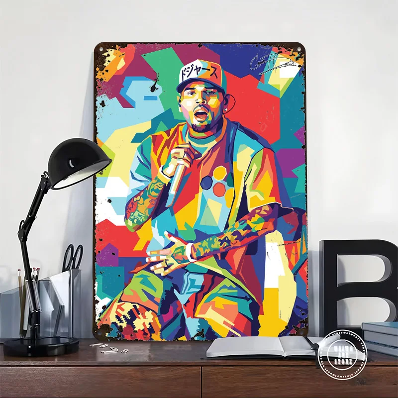 Chris Brown Personalized 3D Textured Metal Poster Wall Art Tinplate Sign for Vintage Home Decor Accessories Setup Decorations