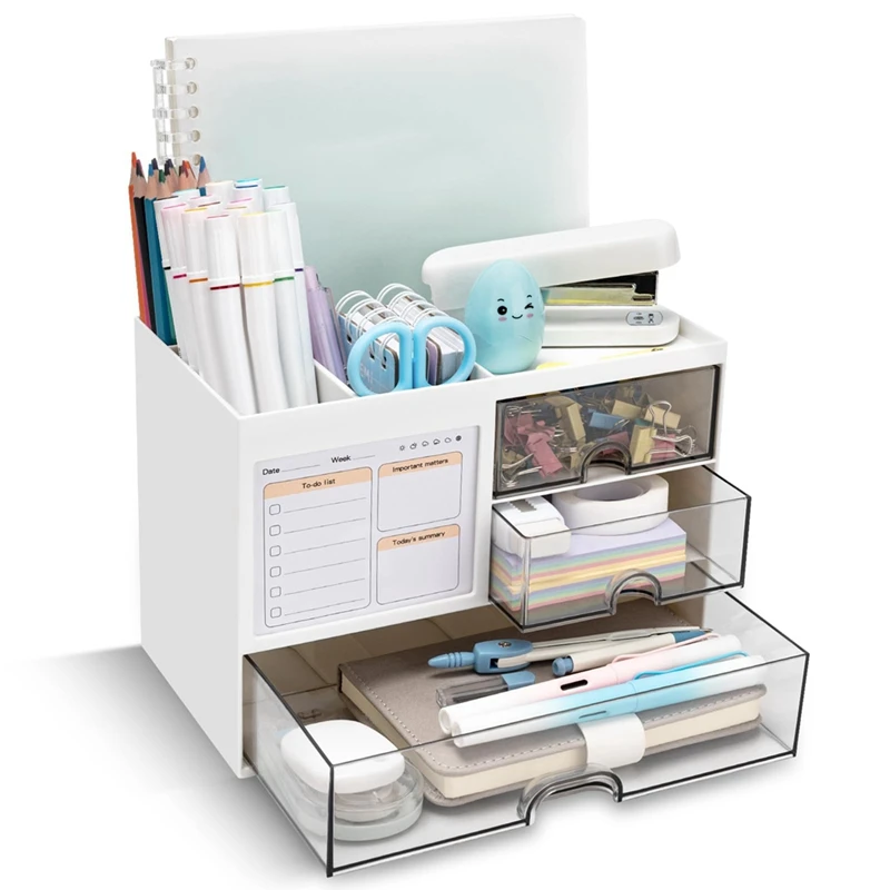 Desk Organizer With 3 Drawer,Multi-Functional Pencil Pen Holder For Desk,Desk Organizers And Storage With 8 Compartments