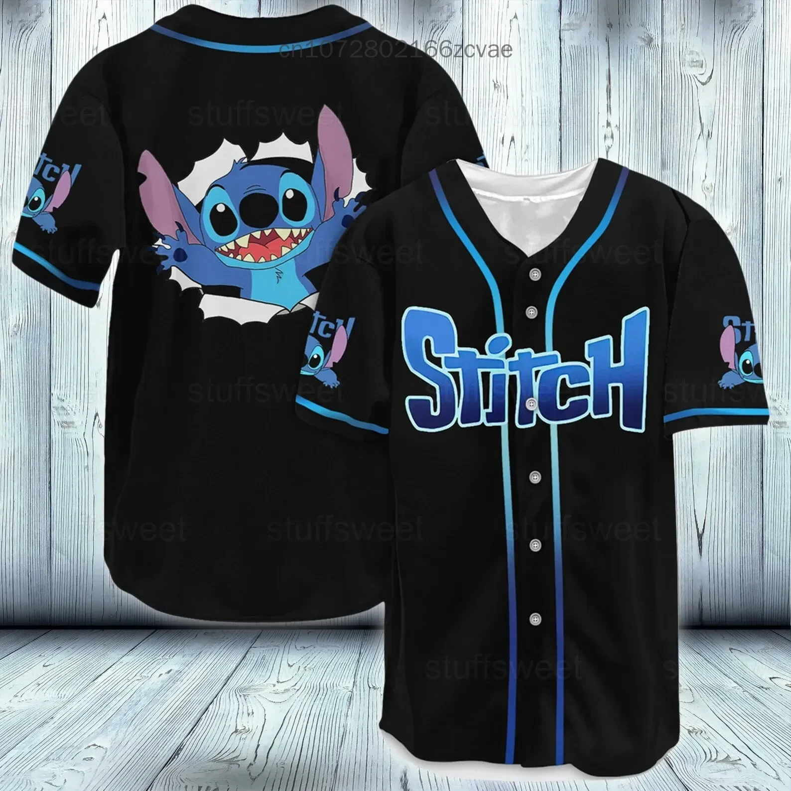 

2024 Summer New Disney Men And Women Costume Stitch Baseball Jersey Shirt Short Sleeve Breathable Casual Sweatshirt