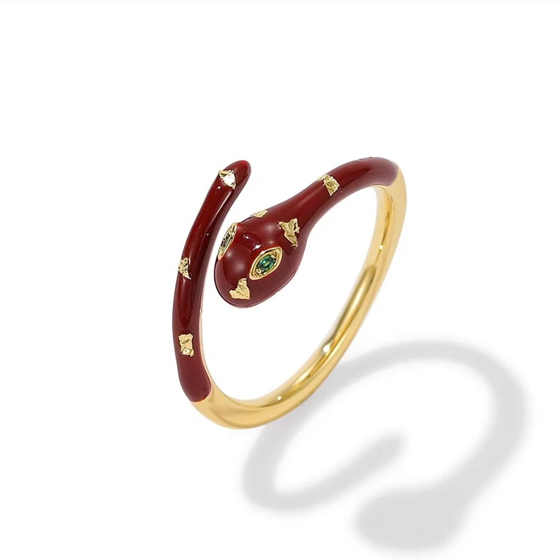 Women's Long Dragon Ring with Red Zircon