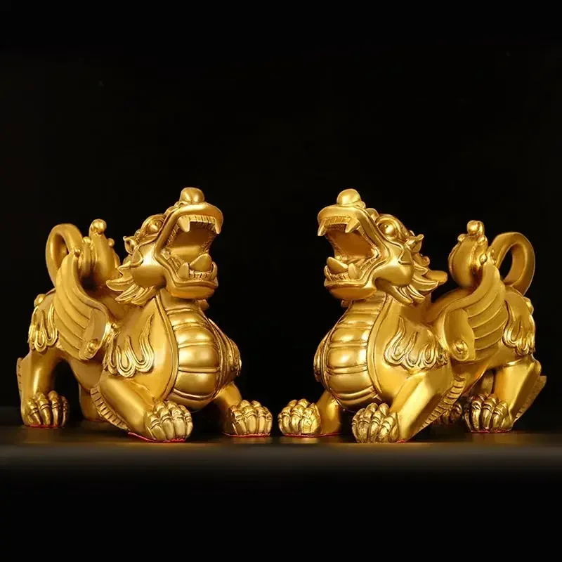 

1pair Copper Bravery Pixiu Ornaments Brass Bully Male and Female Home Living Room Sculpture