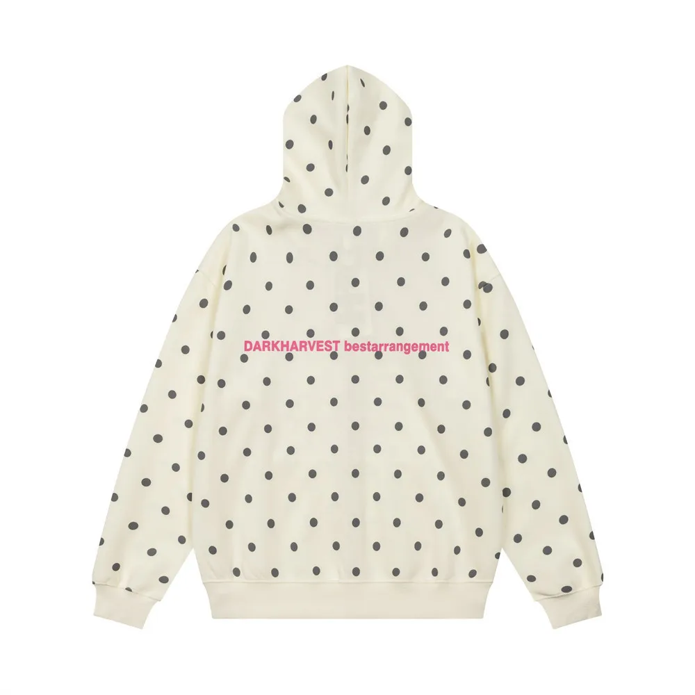 MWJLPWQ Men's Oversized Zip-Up Hoodie Polka Dot Letter Print Streetwear Unique Design Trendy Vibe Long Sleeve Tops Autumn 21237