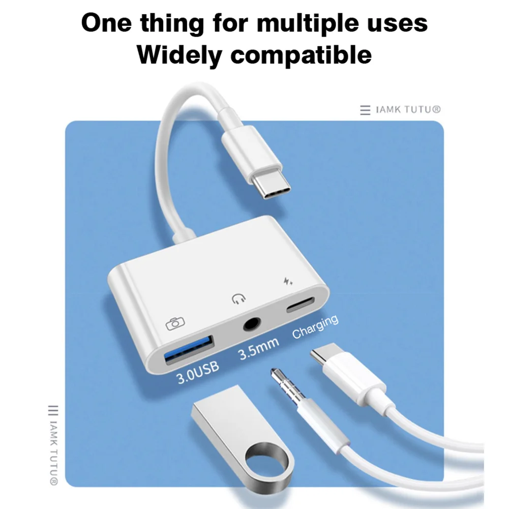Byscoon 3 IN 1 Type C to USB 3.0 PD fast Charge Data Transmission 3.5mm OTG Adapter Converter for iPhone 15 headset Samsung