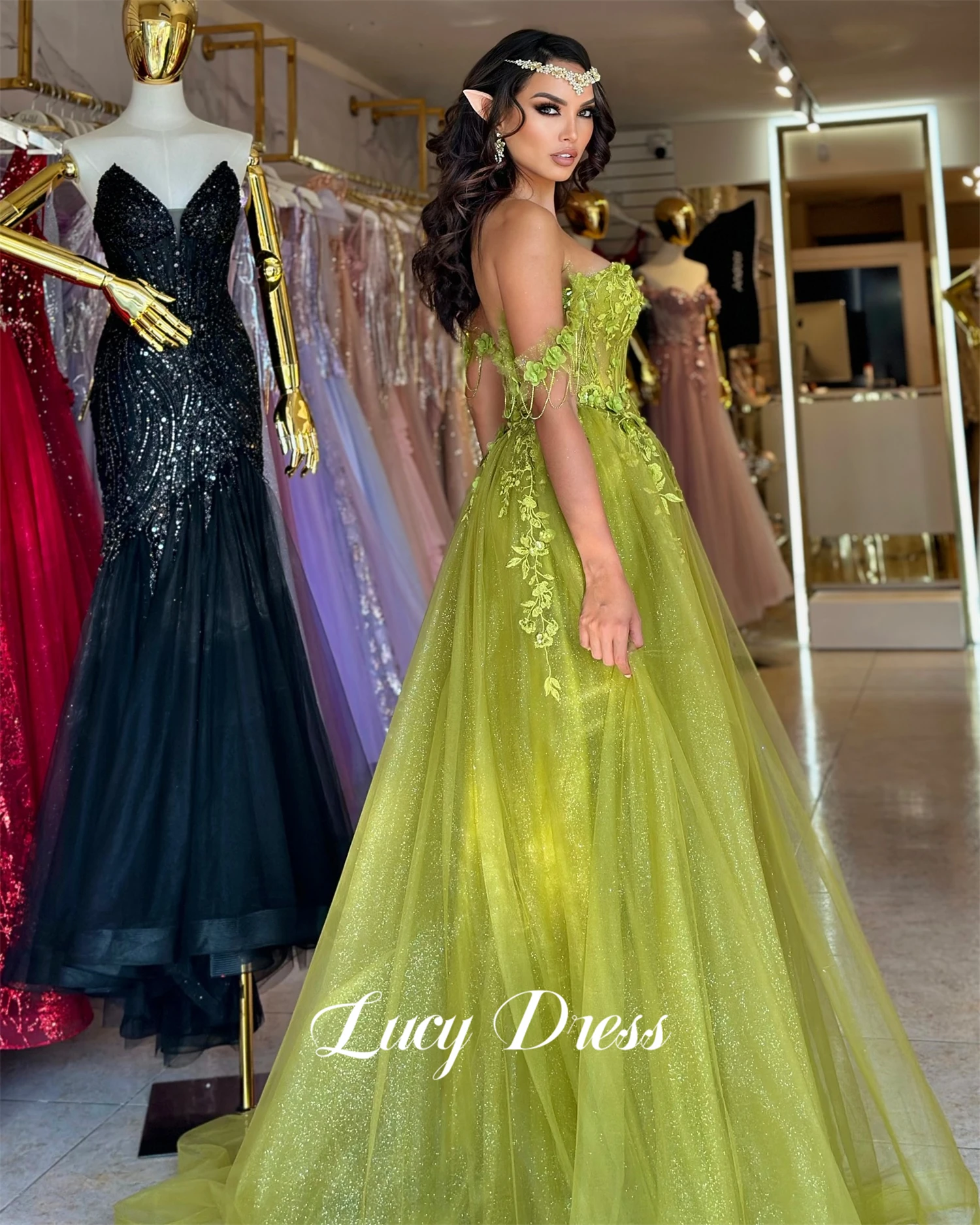 Lucy Graduation Gown Party Dress Line A Green Evening Dresses for Special Occasions Ball Gowns prom dress Customized