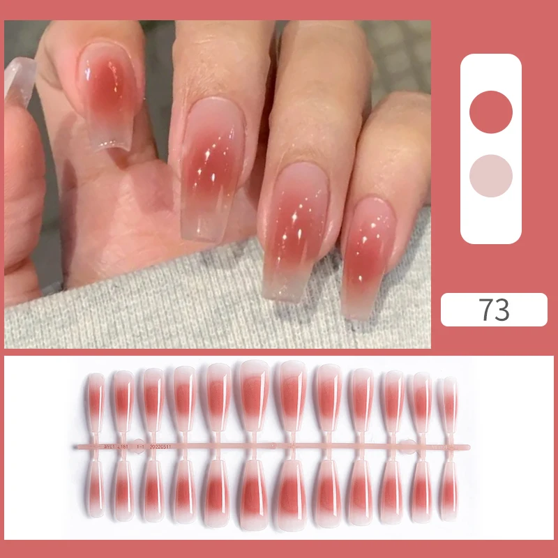 Unhas postiças de verão doce para mulheres, rosa, glitter, nu, pressione, wearable, adesivos de arte de unhas, acabamento completo, patches de unhas falsas, 24pcs