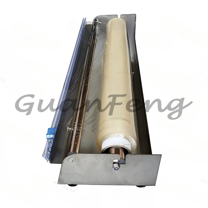 Industrial packaging tools with film dispensers, tray stretch packaging machines