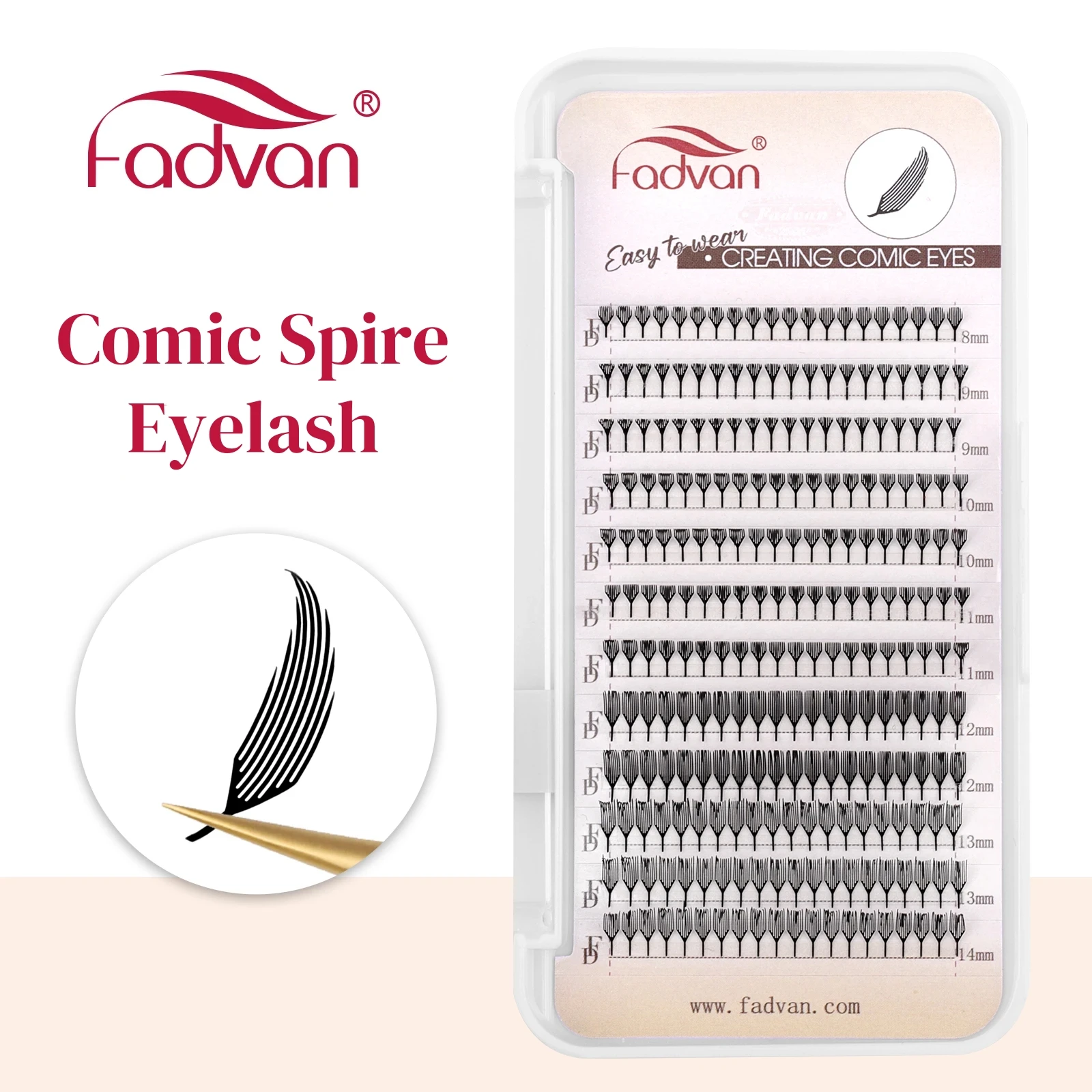 FADVAN 8-15mm C/D Curl Feather Manga Spire Wimpernverlängerung 3D Komfortable Comic Cartoon Spirit Style Tower Top 3D Light Lash