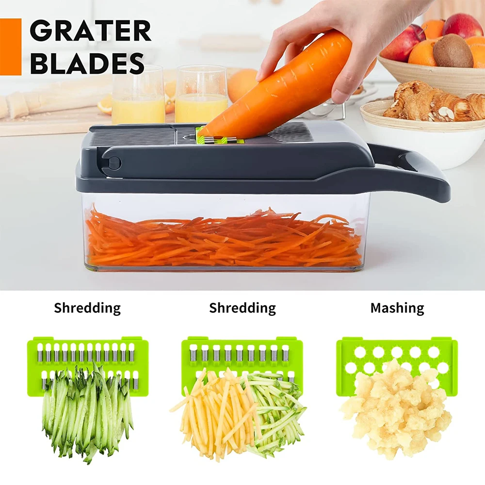 LMETJMA Vegetable Chopper Professional Mandoline Slicer Onion Chopper Veggie Slicer with 8 blades and Filter Basket KC0451