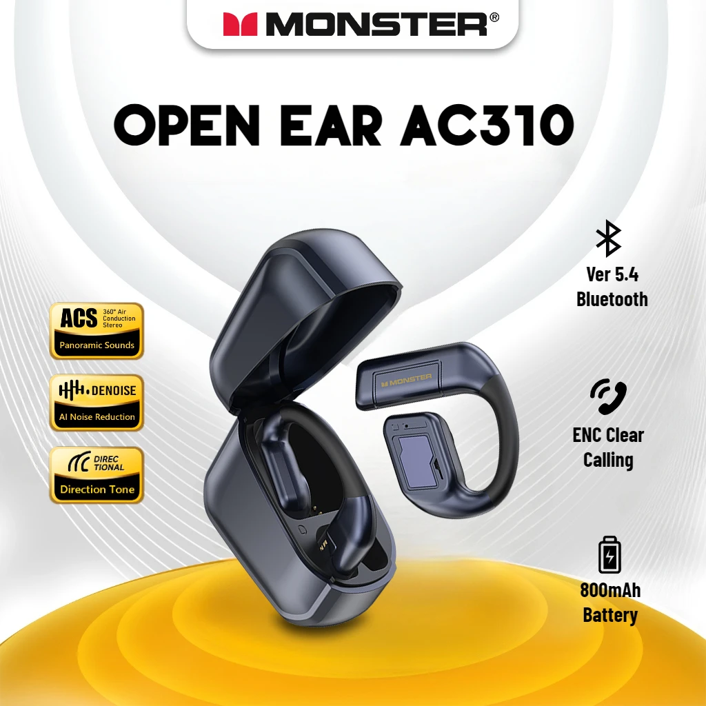 

Monster OPEN EAR AC310 Bluetooth 5.4 OWS Headphones ENC Noise Cancelling Wireless Earphones Gaming Headsets 800mAh Long Battery