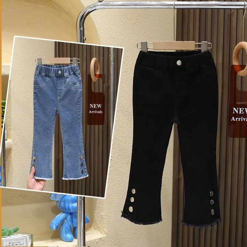 Fashionable Kids Jeans for Girls Spring and Autumn Elastic Waist Pants with Bell Bottoms Korean Style Fashion Jeans Girls Q675