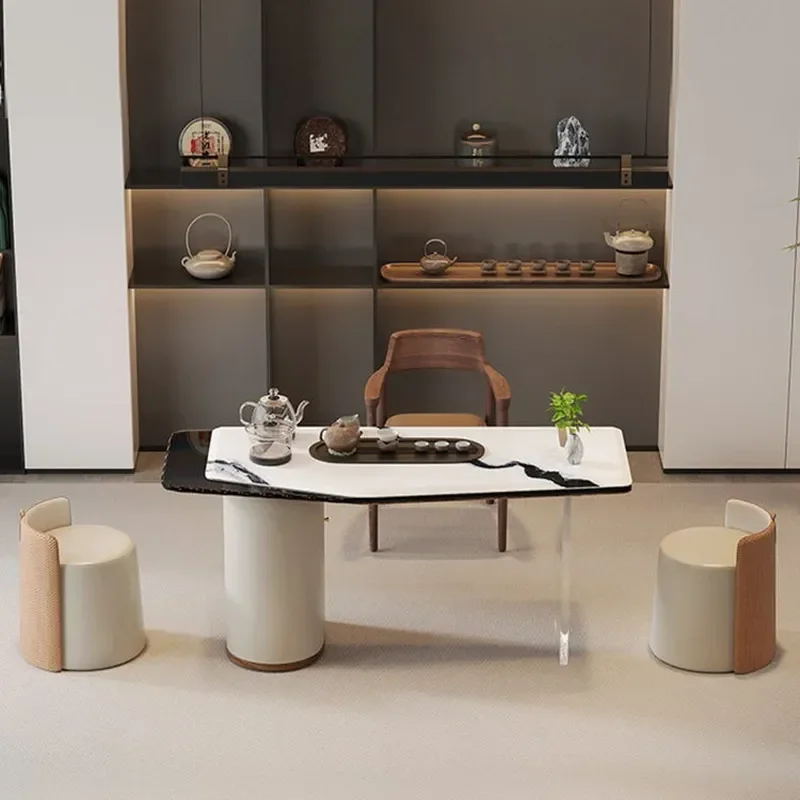 Italian Minimalist Light Luxury Modern High End Cream Style Acrylic Marble Tea Table and Chair Combination