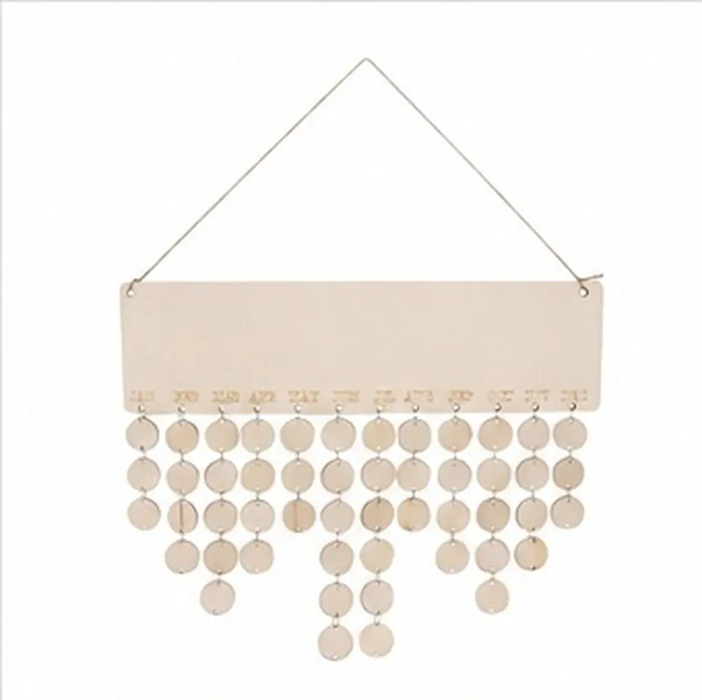 1Set Wooden Countdown Calendar Board Wall Hanging DIY Calendar with 50 Wafers Eco Friendly Natural Wood Festival Date Reminder