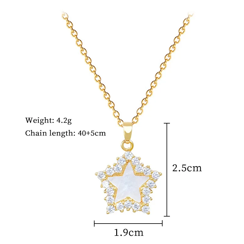 DIEYURO 316 Stainless Steel White Shell Pentagram Inlay Crystal Pendant Necklace Women Waterproof Trend Neck Chain Jewelry