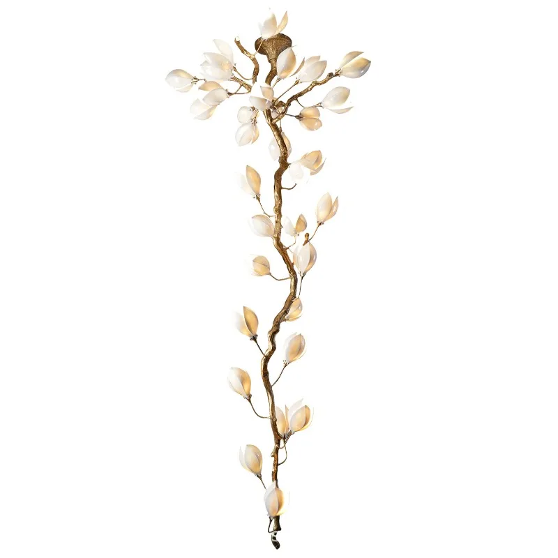 Staircase long chandelier villa hollow hall magnolia flower chandelier