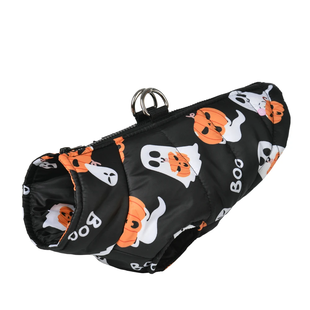 Halloween Party Pet Dog Clothes dla małych średnich psów Koty Jesień Zima Wodoodporna kurtka z nadrukiem szczeniąt Płaszcz Kostiumy sznaucera