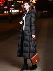 Abrigo acolchado largo ajustado con capucha para mujer, chaquetas gruesas y cálidas de gran tamaño, Parkas casuales coreanas, ropa de nieve, negro, Invierno