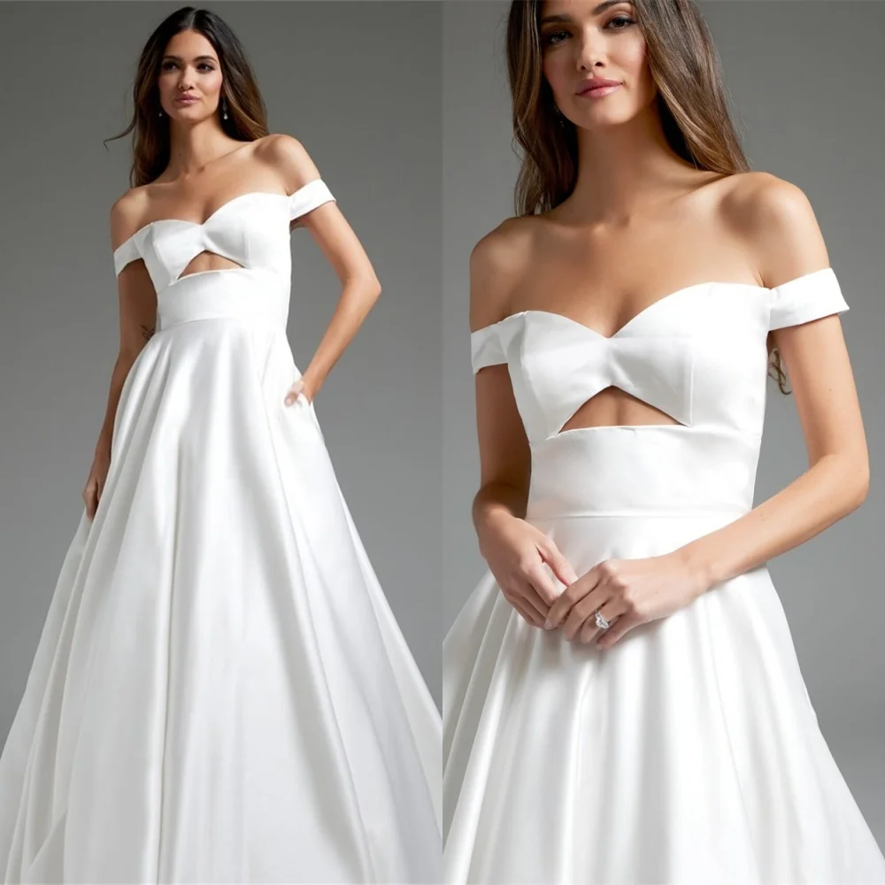 Robes de mariée classiques personnalisées en Satin blanc, épaules dénudées, robes de mariée de l'industrie lourde, robes d'occasion spéciale