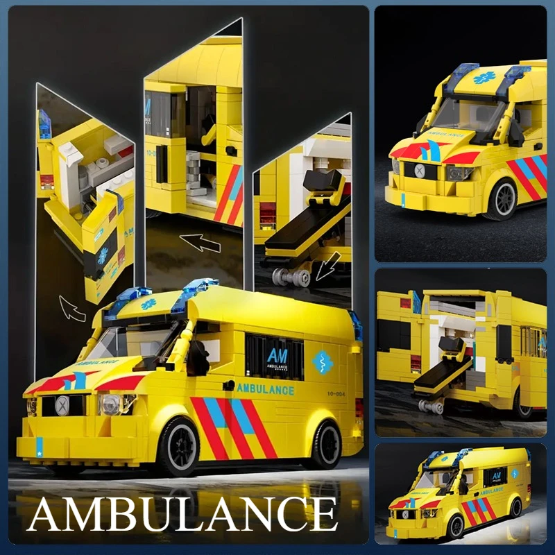 

(648 PCS)Rescue Ambulance Model Building Blocks Set Collectible Office Living Room DIY Ornament Home Decor Birthday Holiday Gift