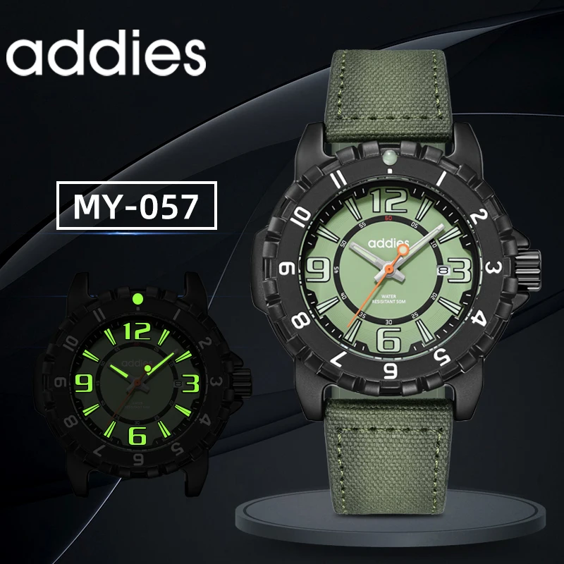 ADDIES New Men's Outdoor Fashion Quartz Watch High Quality Nylon Strap 50 Meter Water Resistant Luminous Sporty Style Man Watch