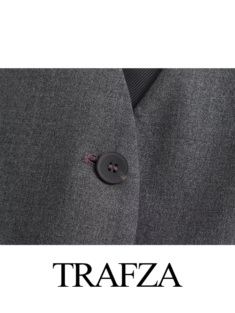 TRAFZA Fashion Vintage damski kombinezon V dekolt krótki bezrękawnik kobiet kieszonkowy wąska na guziki damski kamizelka eleganckie koszule spodnie