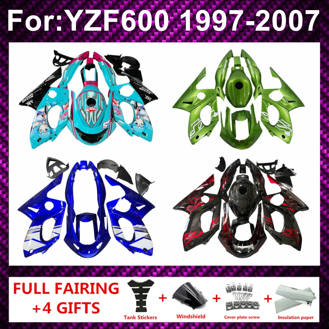 Motorcycle Injection mold ABS Kit Fairings fit For  YZF 600 1997 - 2007 YZF600 97 98 99 00 01 02 03 04 05 06 07 Fairings