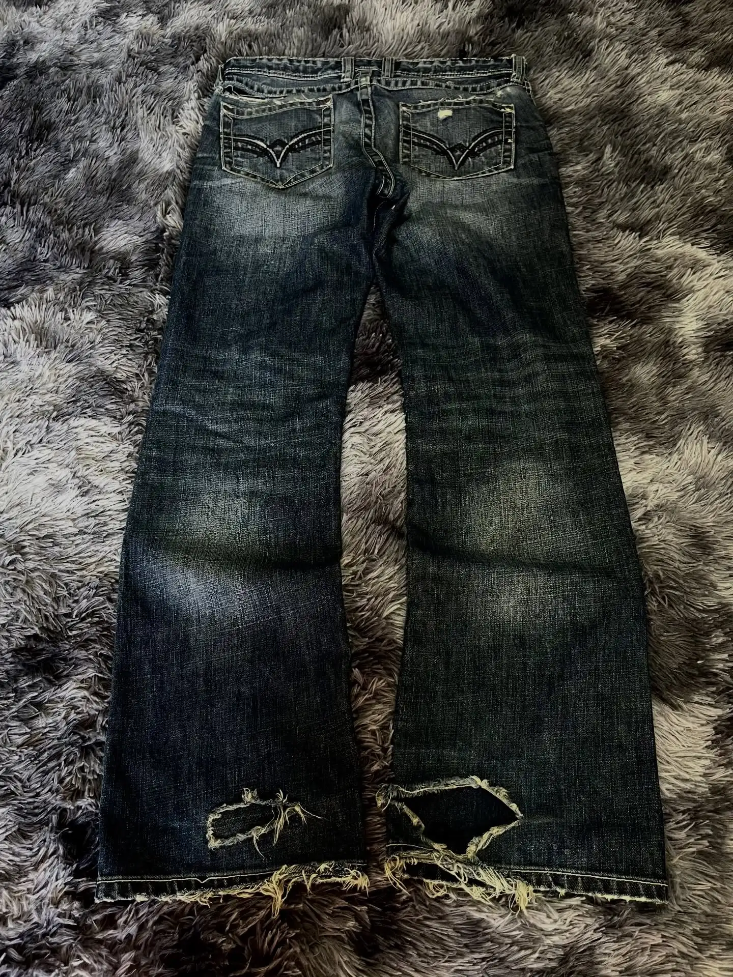 Calças Jeans Rasgadas Estilo Americano Heavy Industry Y2K Retrô Casuais com Bordas Desfiadas Oversized Retas para Homens e Mulheres