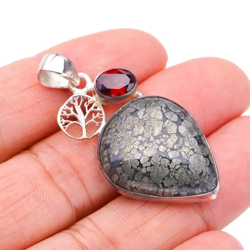 StarGems® Natural Apache Parmyorite Garnet TreeHandmade 925 Sterling Silver Pendant 1.75