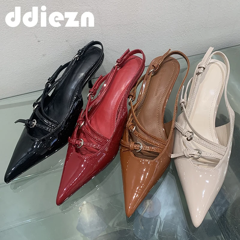 2024 Women Heels Pumps Fashion Footwear Sandals Shoes For Female Shallow Pointed Toe Ladies Thin High Heels Buckle Strap Shoes