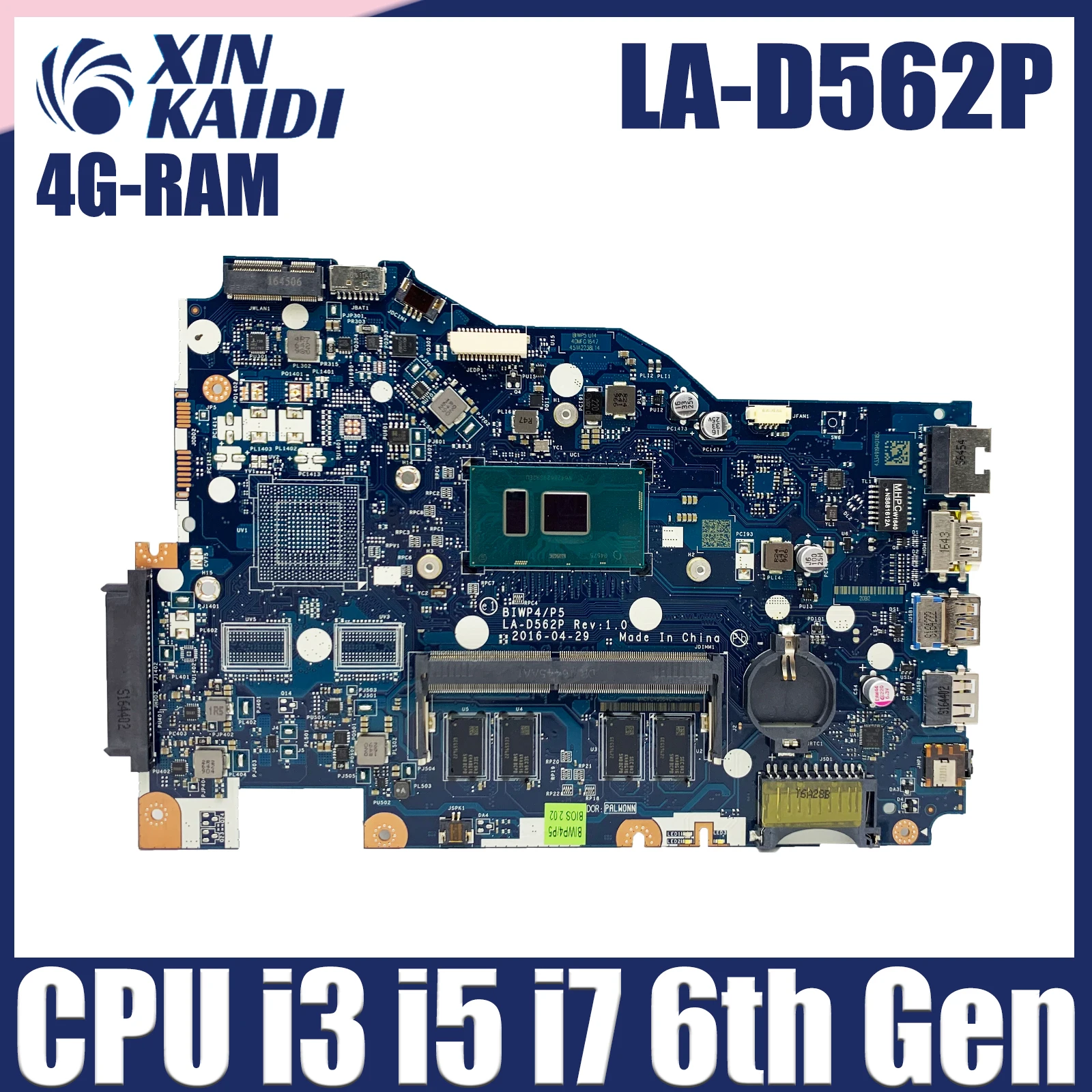 

LA-D562 Mainboard For Lenovo Ideapad 110-15ISK Laptop Motherboard 5B20L8290211 5B20M8165911 With CPU i3 6th 4G-RAM