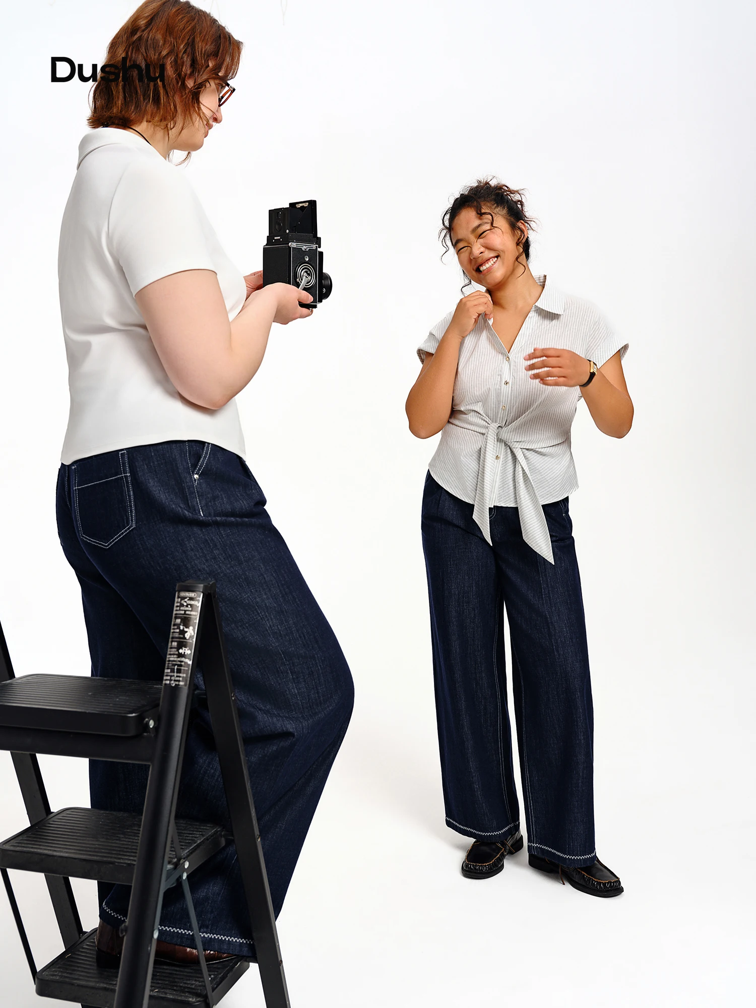 DUSHU 2026 Summer Women's Contrast Stitch High Waist Straight Leg Jeans - Casual Trousers for Daily and Commute Wear​