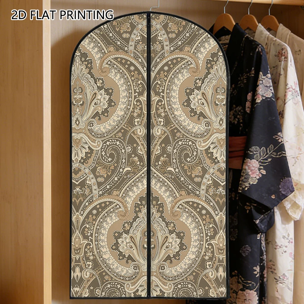 1pc retro paisley decor Compressed Dust Cover Clothes Compression Hanging Storage Bag Household Wardrobe Organizer