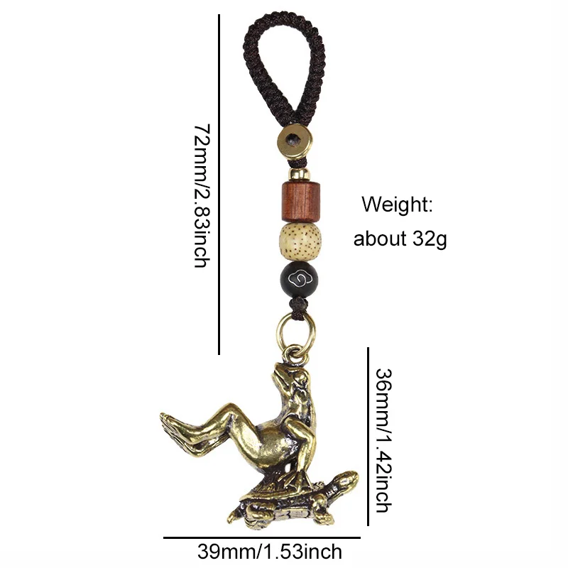 Copper Turtle Carrying Frog Keychain Pendants Ornaments Antique Bronze Tortoise Frog Key Chain Ring Pendant Jewelry Vintage Pet view 6