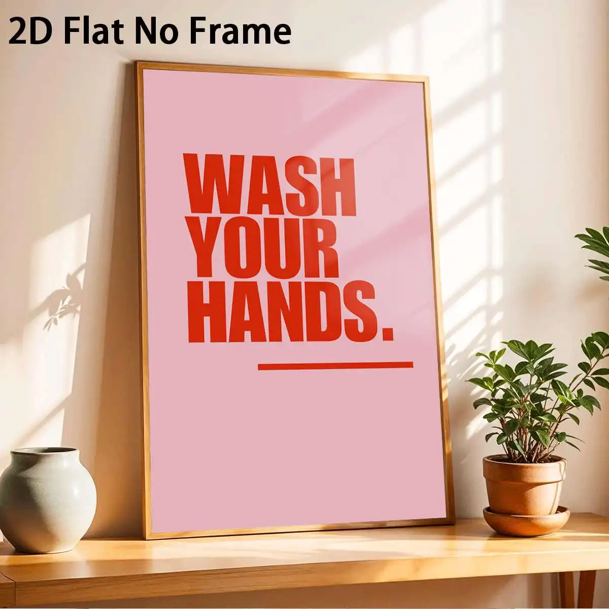2D Flat, 2D Flat, Unframed Canvas Print Featuring a 2D Flat Design That Encourages Hand Washing, Perfect for Decorating Bathr