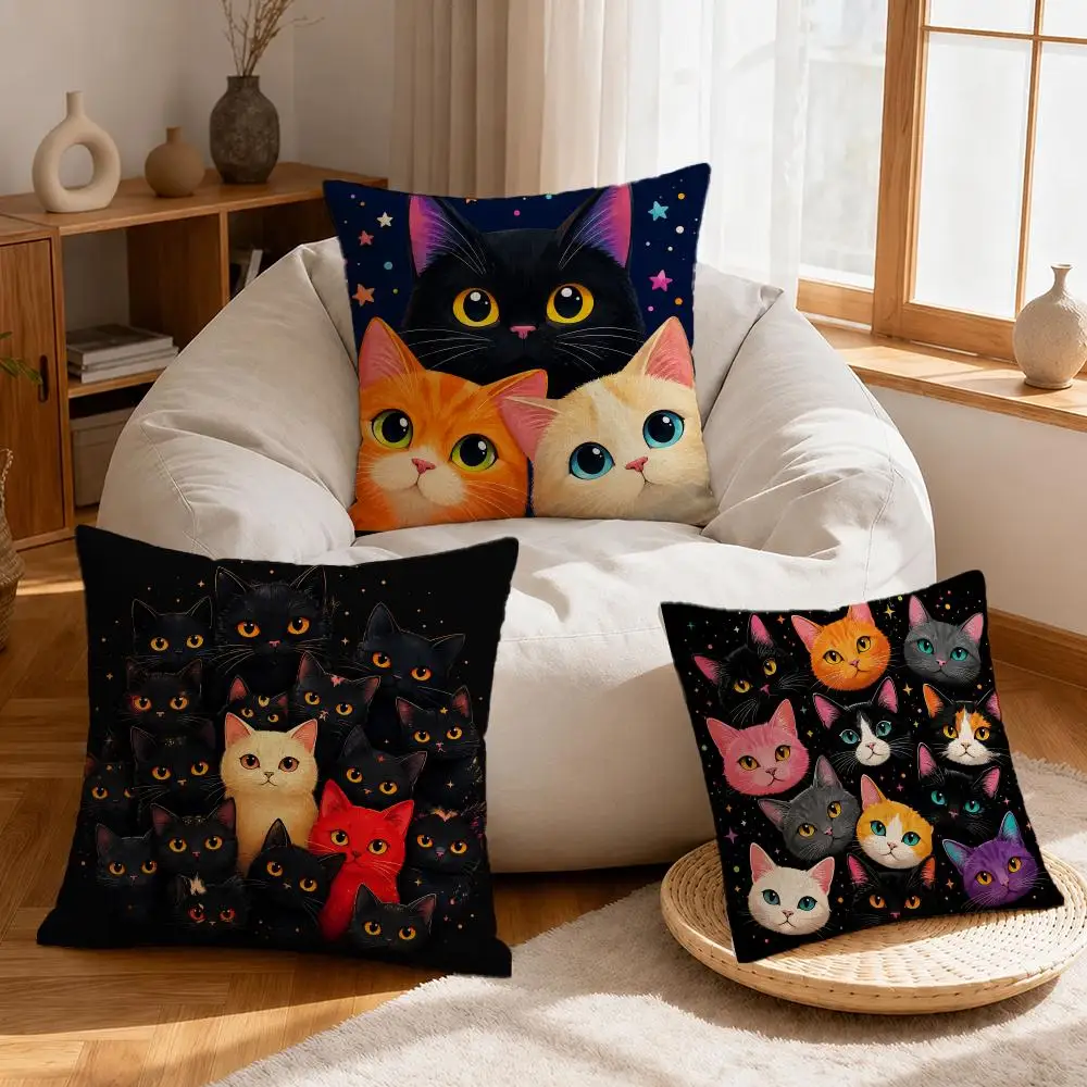 Art Full Screen Cat Cushion Cover Linen Anti-Mite Antibacterial Cushion Cover Invisible Zipper Sofa Decor